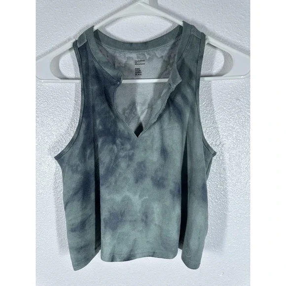 Gilly Hicks Tank Top Womens XS Green Tie Dye Ribbed Cropped Split Neck Racerback - Picture 1 of 7